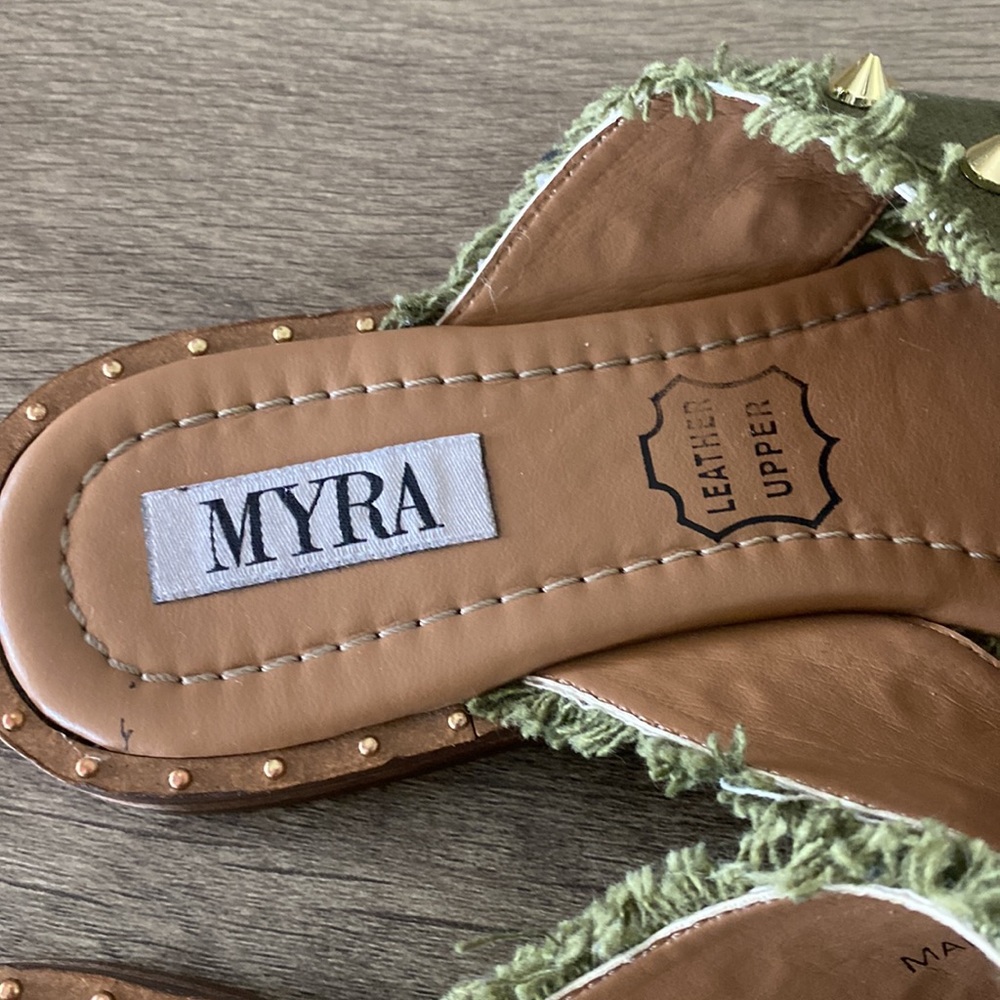 Myra Bag Olive Green Studded Slide Sandals - Picture 3 of 5